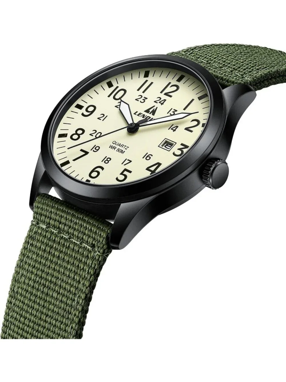 Men's Yellow Green Nylon Strap Stylish Luminous Unisex Military Tactical Watch